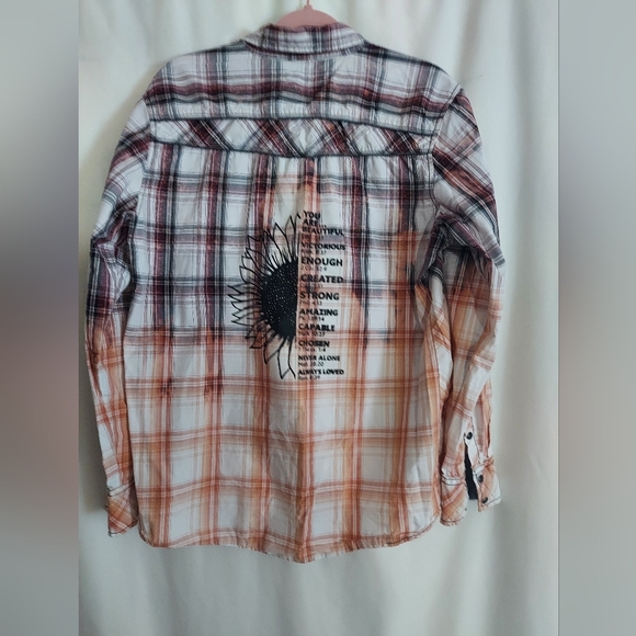 Upcycled BKE Plaid Shirt with Sunflower Graphic - Picture 1 of 8
